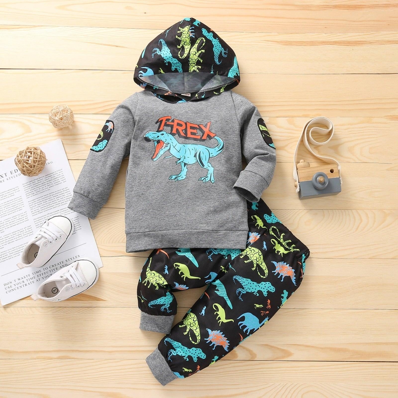 Dinosaur Hoodie & Pants Outfit - MomyMall Gray / 6-12 Mo