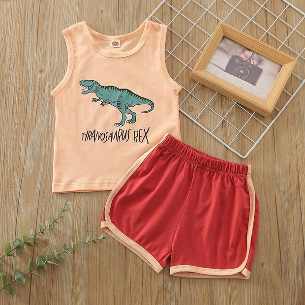 Dinosaur Tank Top with Shorts Set - MomyMall Red / 1-2 Toddler