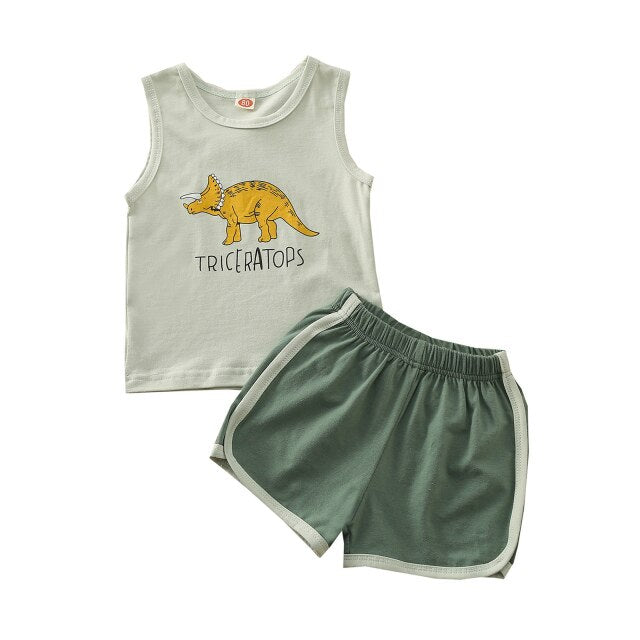Dinosaur Tank Top with Shorts Set - MomyMall Green / 1-2 Toddler