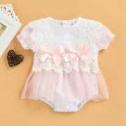 Lace Floral Bow Romper Dress - MomyMall White/Pink / 0-3 Mo