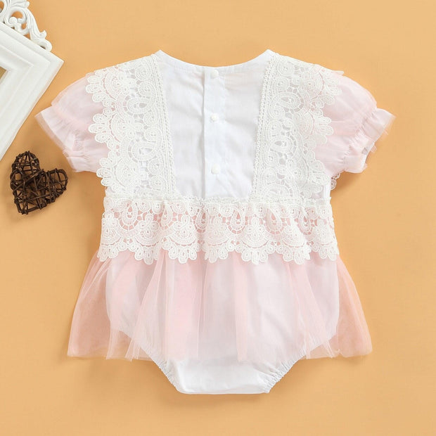 Lace Floral Bow Romper Dress - MomyMall