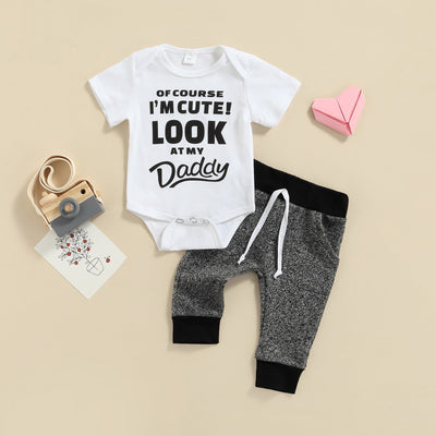 Of Course I'm Cute! Look at My Daddy Outfit - MomyMall White/Gray / 0-3 Mo