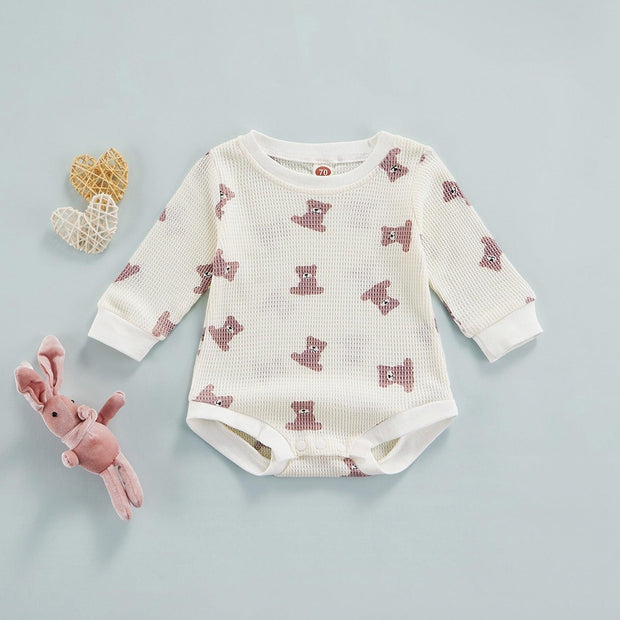 Long Sleeve Teddy Bear Onesie - MomyMall Off White / 3-6 Mo