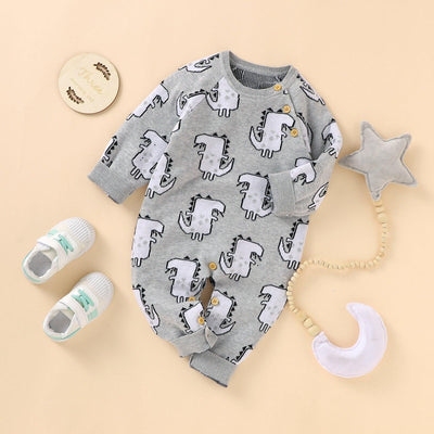 Gray Knitted Dinosaur Romper