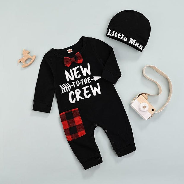 New to the Crew Plaid Romper & Little Man Hat