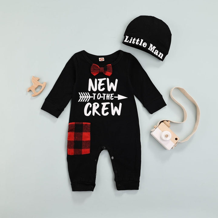 New to the Crew Plaid Romper & Little Man Hat