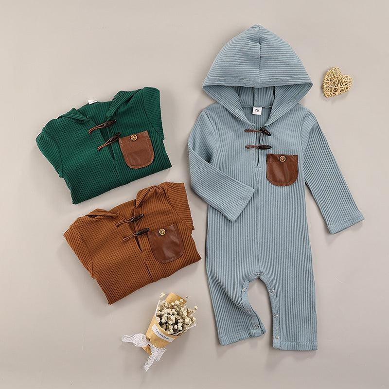 Ribbed Hoodie Pocket Romper - MomyMall