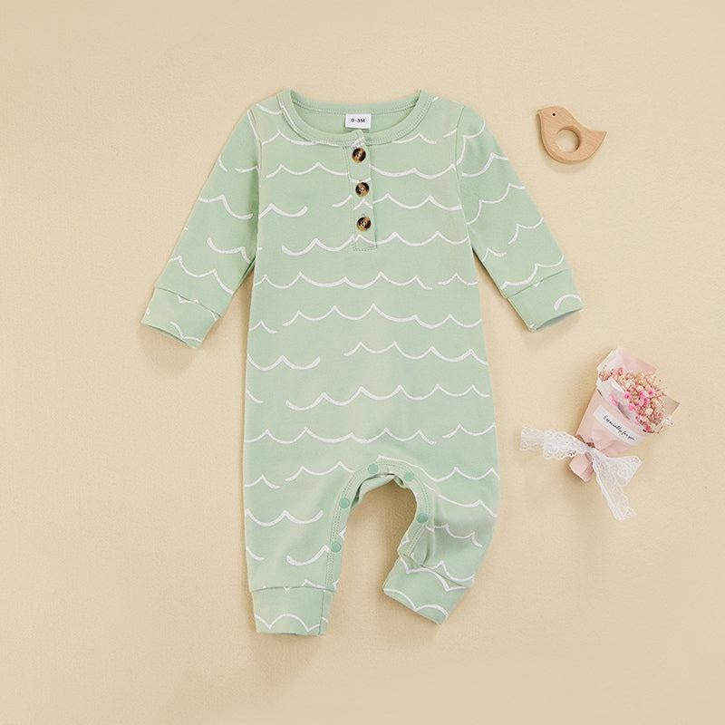 Wave Button Romper - MomyMall Mint Green / 0-3 Mo