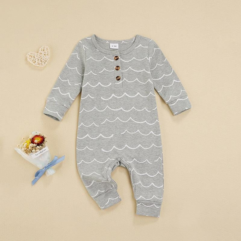 Wave Button Romper - MomyMall Gray / 0-3 Mo