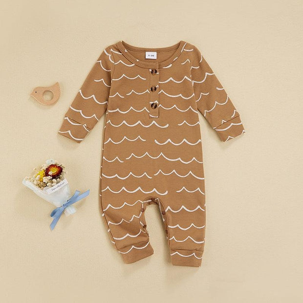 Wave Button Romper - MomyMall Brown / 0-3 Mo