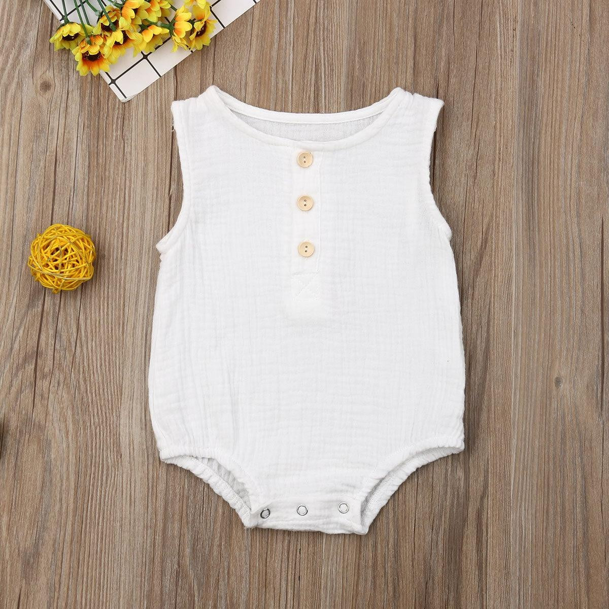 Sleeveless Button Onesie - MomyMall White / 3-6 Mo