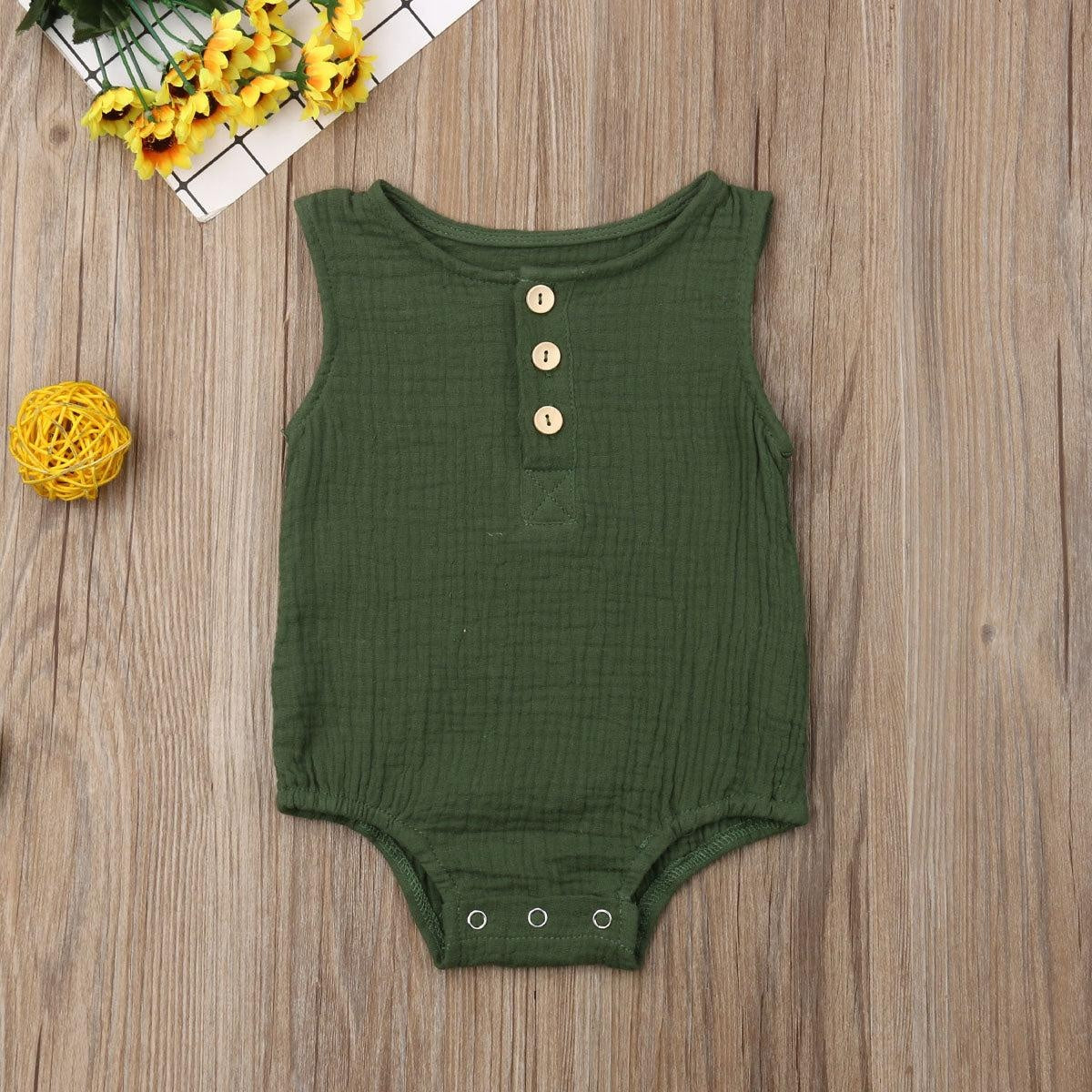 Sleeveless Button Onesie - MomyMall Green / 3-6 Mo