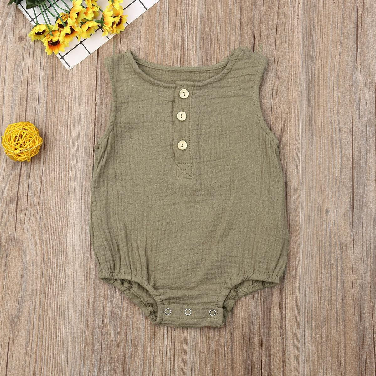 Sleeveless Button Onesie - MomyMall Brown / 3-6 Mo