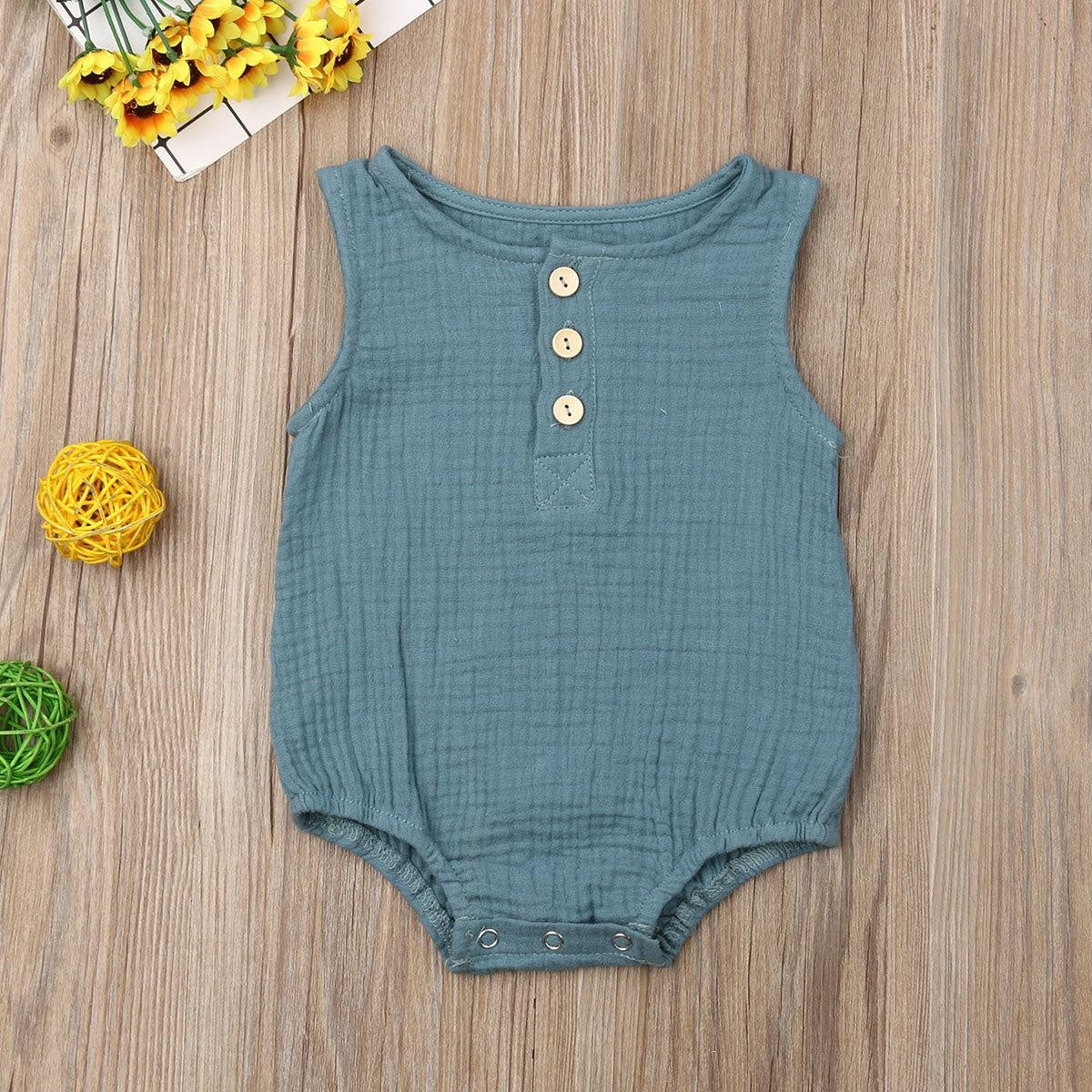 Sleeveless Button Onesie - MomyMall Blue / 3-6 Mo