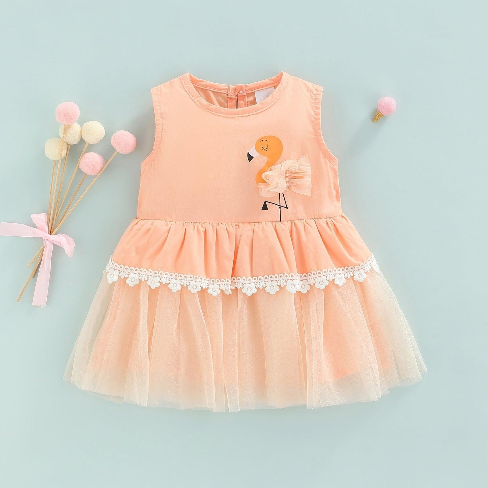 Lace Flamingo Dress - MomyMall Peach / 6-12 Mo