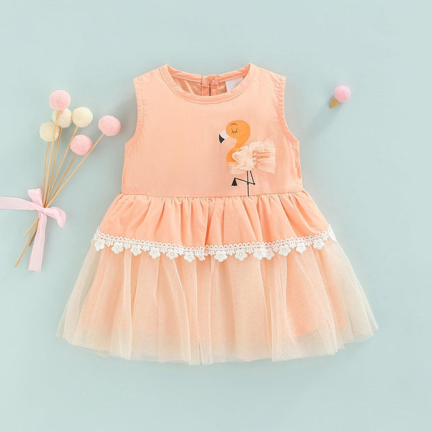 Lace Flamingo Dress - MomyMall Peach / 6-12 Mo