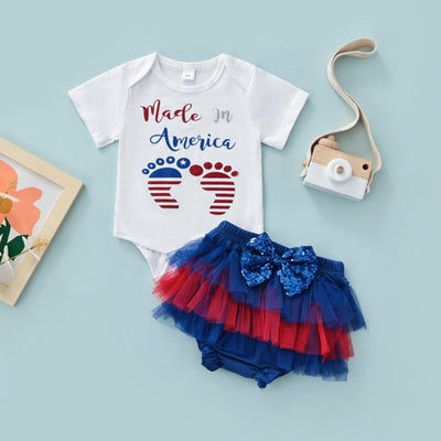 Made in America Footprint Onesie with Frilled Bloomers