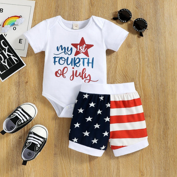 My 1st Fourth of July Onesie & Shorts Outfit - MomyMall Red/White/Blue / 0-3 Mo