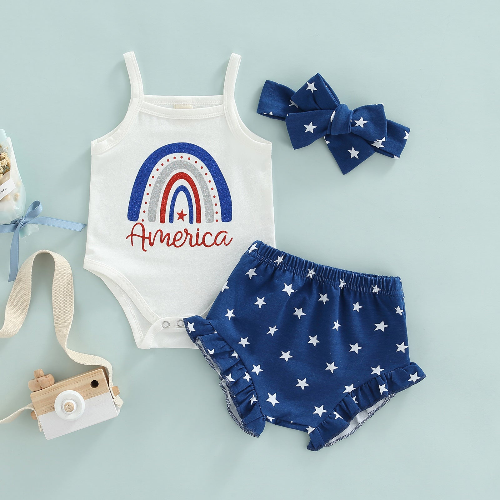 American Rainbow Outfit - MomyMall Blue / 0-3 Mo