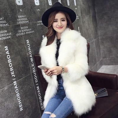 Slimline Faux Fur Coat With Turn-Down Collar