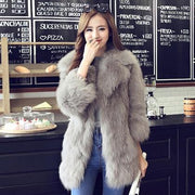 Slimline Faux Fur Coat With Turn-Down Collar