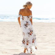 Off Shoulder Boho Floral Midi Dress - MomyMall