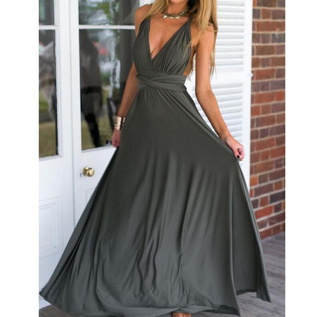 Multiway Wrap Maxi Dress - MomyMall GREY / S