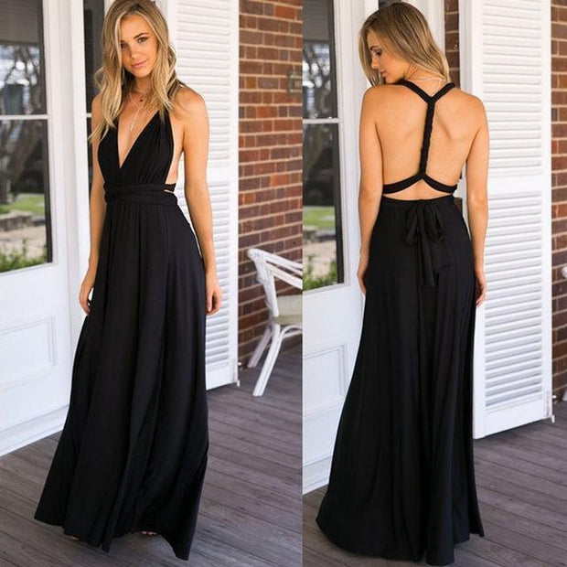 Multiway Wrap Maxi Dress - MomyMall BLACK / S