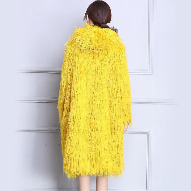Yellow Shaggy Faux Fur Winter Coat - Long - MomyMall