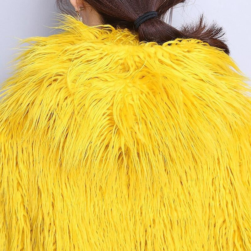 Yellow Shaggy Faux Fur Winter Coat - Long - MomyMall