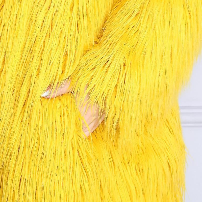 Yellow Shaggy Faux Fur Winter Coat - Long - MomyMall