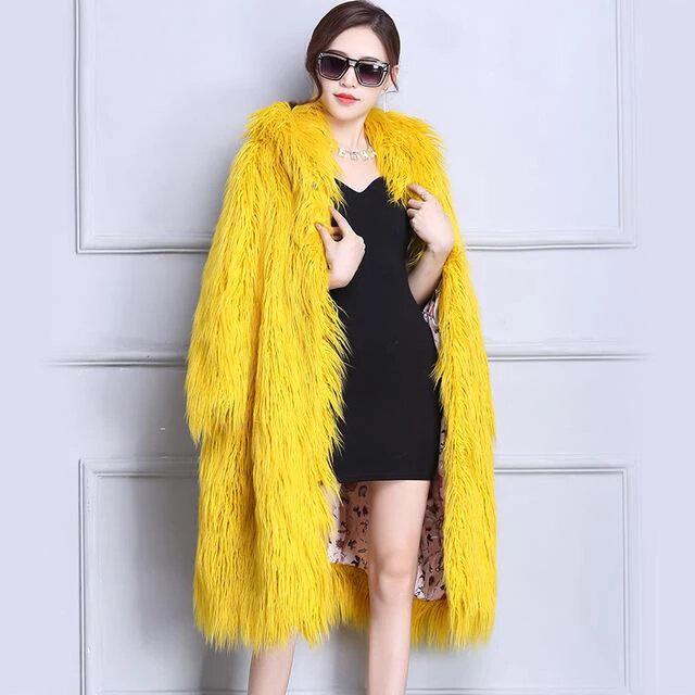 Yellow Shaggy Faux Fur Winter Coat - Long - MomyMall YELLOW / S
