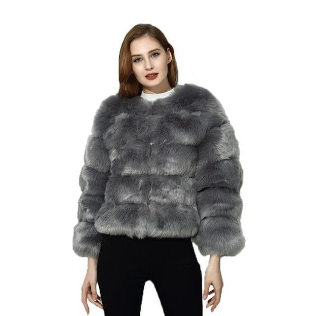 Faux Fur Bubble Coat - Short Style