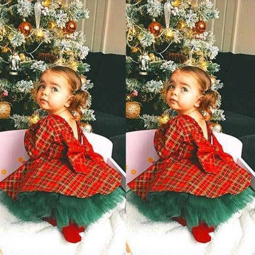 Baby Girl Party Princess Christmas Plaid Dress 2 Pcs - MomyMall