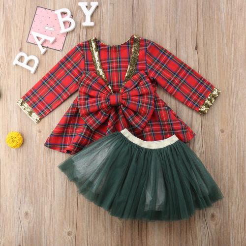 Baby Girl Party Princess Christmas Plaid Dress 2 Pcs - MomyMall