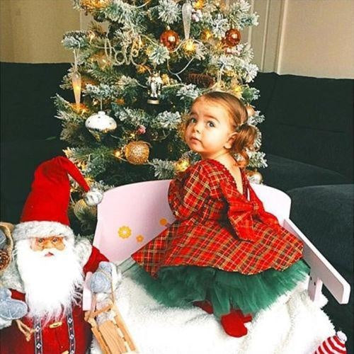 Baby Girl Party Princess Christmas Plaid Dress 2 Pcs - MomyMall