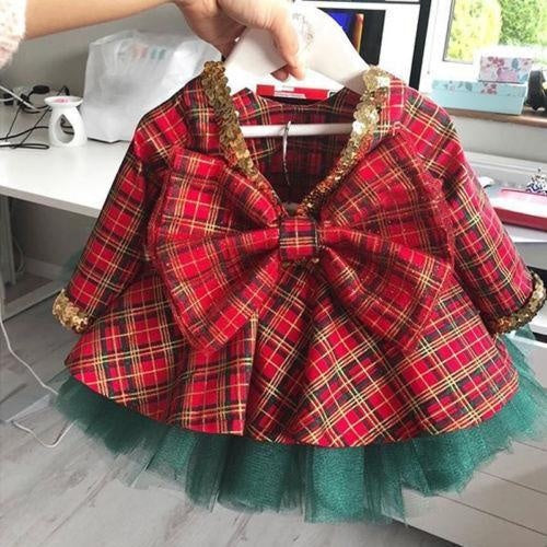 Baby Girl Party Princess Christmas Plaid Dress 2 Pcs - MomyMall