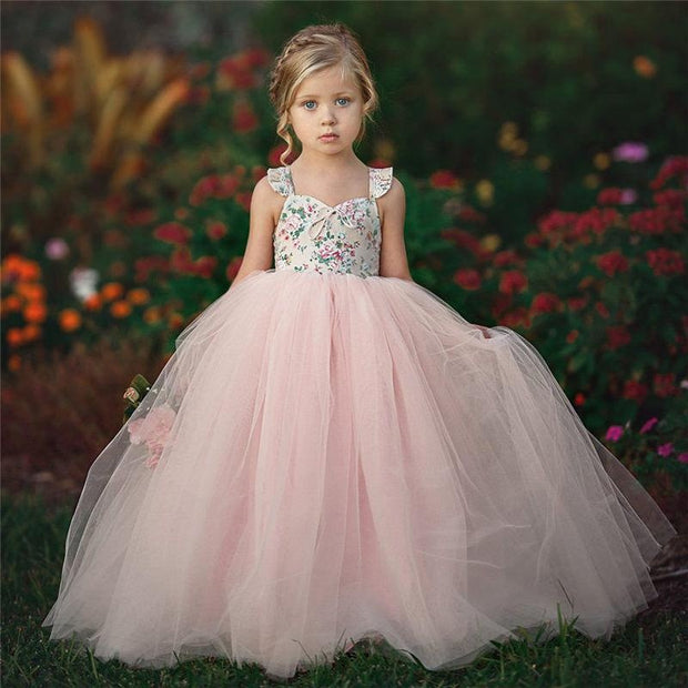Girls Princess Wedding Party Flower Lace Birthday Dresses - MomyMall