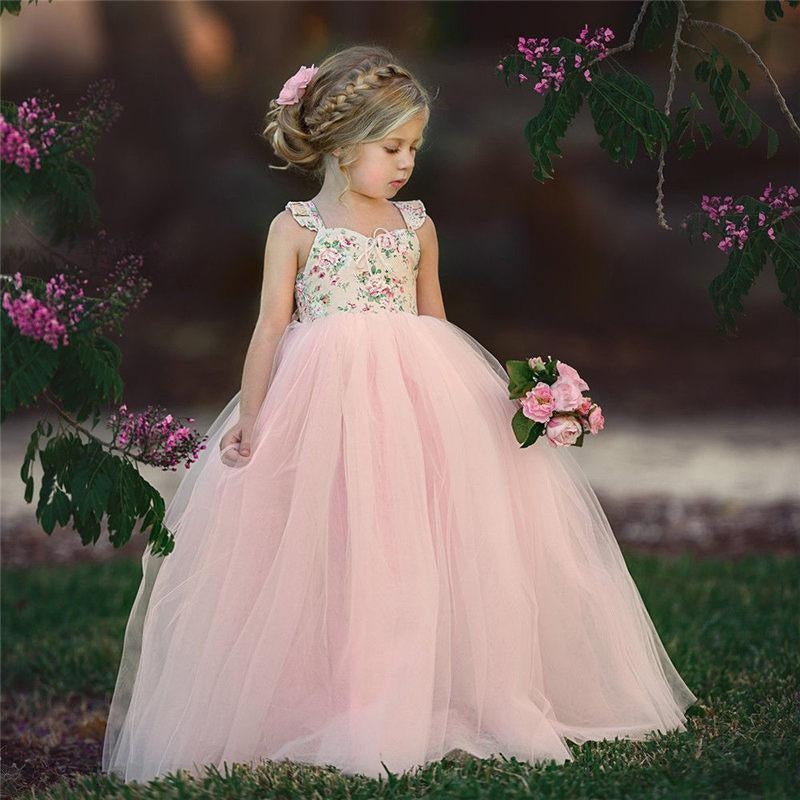 Girls Princess Wedding Party Flower Lace Birthday Dresses - MomyMall