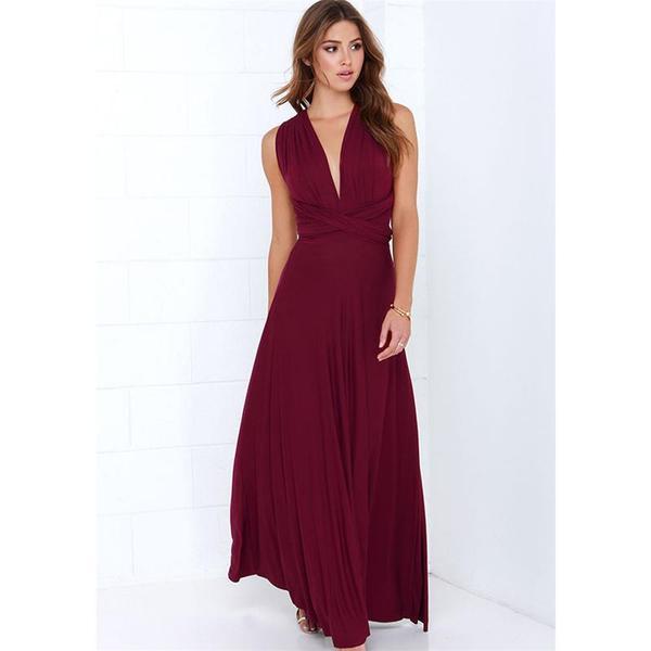 Multiway Wrap Maxi Dress - MomyMall BURGUNDY / S