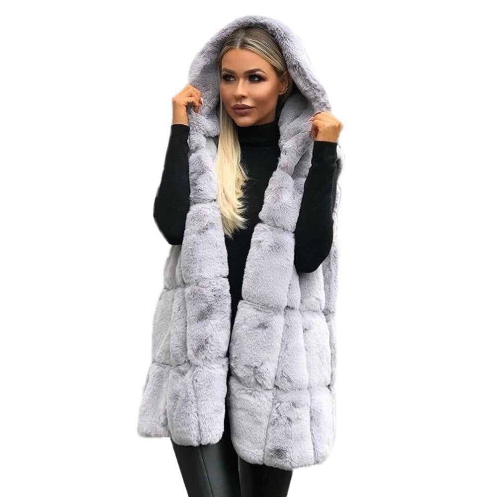 Faux Fur Sleeveless Gilet With Hood