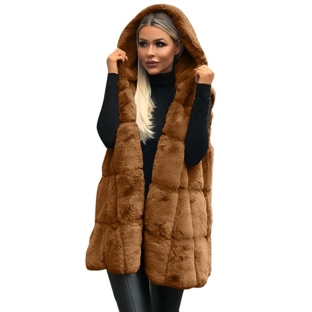 Faux Fur Sleeveless Gilet With Hood