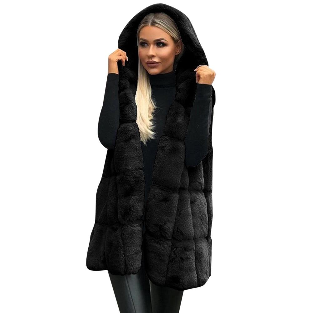 Faux Fur Sleeveless Gilet With Hood