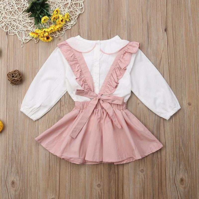 Kids Girl Bow-knot Long Sleeve Pink Outfit 2PCS - MomyMall