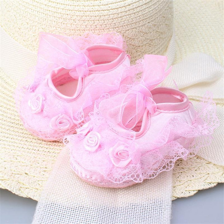 Newborn Baby Girl Shoes Lace Floral Soft Shoes 0-12M - MomyMall Pink / 0-3 months