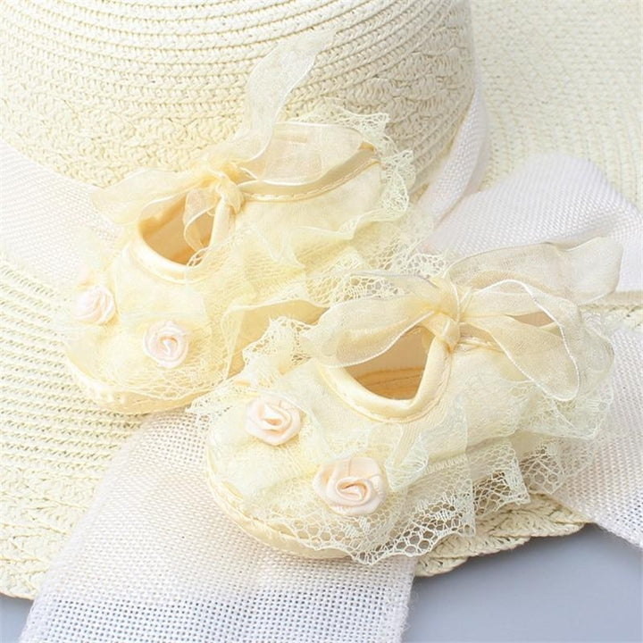 Newborn Baby Girl Shoes Lace Floral Soft Shoes 0-12M - MomyMall Yellow / 0-3 months