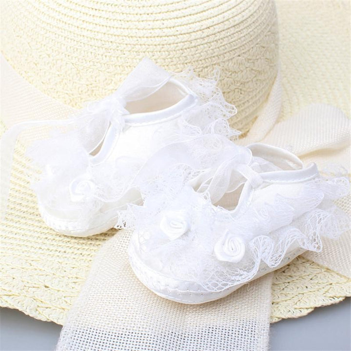 Newborn Baby Girl Shoes Lace Floral Soft Shoes 0-12M - MomyMall White / 0-3 months
