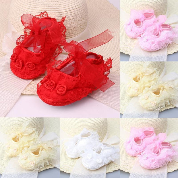 Newborn Baby Girl Shoes Lace Floral Soft Shoes 0-12M - MomyMall