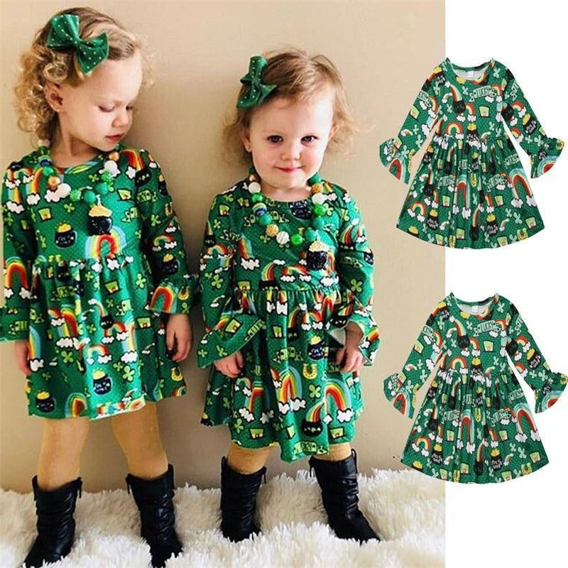 Baby Girl Long Flare Sleeve Floral Christmas Dress 1-6Y - MomyMall