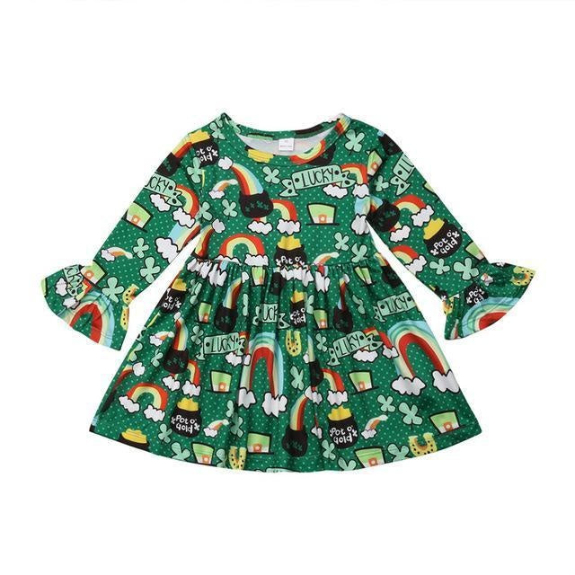 Baby Girl Long Flare Sleeve Floral Christmas Dress 1-6Y - MomyMall